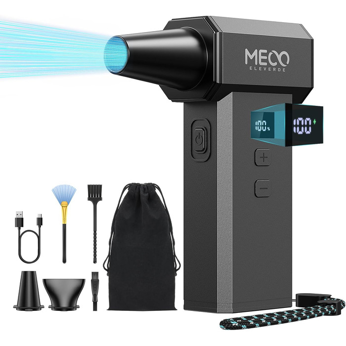 Електричний пилосос MECO ELEVERDE з LED-дисплеєм, 220,000 об/хв, 100 режимів, акумуляторний, для чищення ПК, авто та вулиці