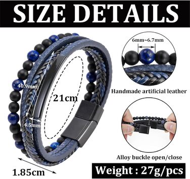 Чоловічий шкіряний браслет. Браслет на руку для чоловіків, 19/23 см. Колір: коричневий, чорний. Аксесуар, подарунок на День батька.