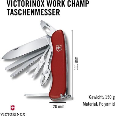 Швейцарський ніж Victorinox Work Champ червоний (21 функція, фіксаційне лезо, пліерси, металева пила)