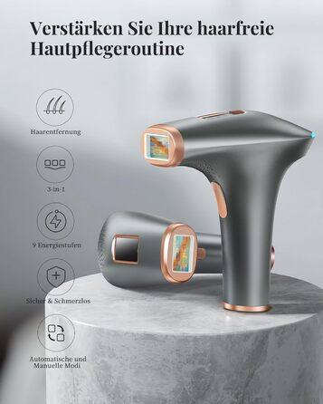 Пристрій для епіляції IPL Haarlosy: безболісна епіляція вдома для жінок та чоловіків, 9 рівнів, 999,900 імпульсів, 3 функції (HR/SC/RA), для тіла, ніг, зони бікіні, пахв. Чорний колір.