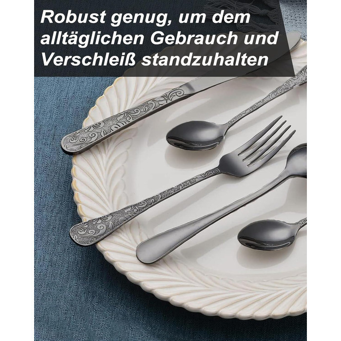 Набір столових приборів з нержавіючої сталі в вінтажному стилі на 6 осіб (чорний, 24 предмети) - ножі, виделки, ложки