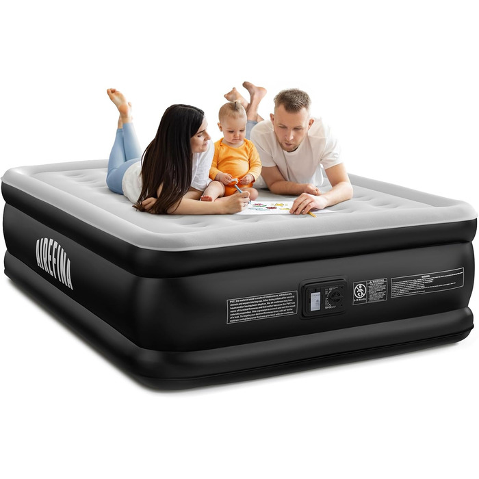 Надувне ліжко Airefina на 2 особи з самонадувною системою та вбудованим насосом, для кемпінгу та дому, міцне гостьове ліжко 203 x 152 x 46 см