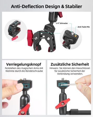 Гнучкий кріплення для камери з супер-зажимом Magic Arm, 56 см, 360° - чорно-червоний