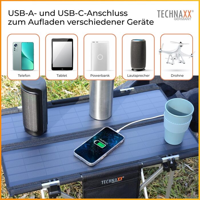 Сонячний кемпінговий стіл Technaxx 60W зі складаною панеллю та USB-зарядкою (TX-251)