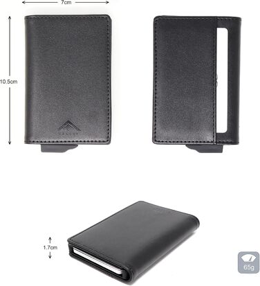Гаманець чоловічий RFID захист Stealth Wallet - мінімалістичний алюмінієвий картхолдер зі шкіри (срібний/чорний)