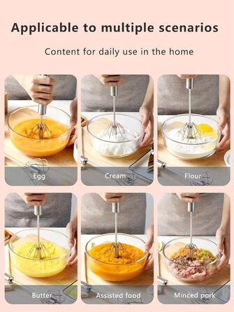 1 piece semi-automatic rotating whisk, stainless steel whisk, kitchen tool