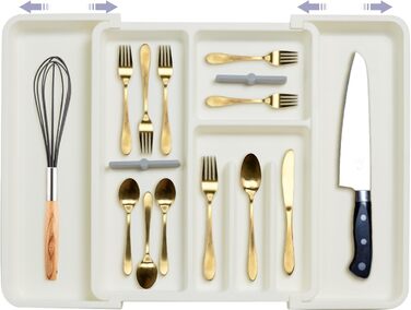 Органайзер для столових приборів ZHUlYIWIN в шухляду, розсувний, з тримачами для ножів, білий