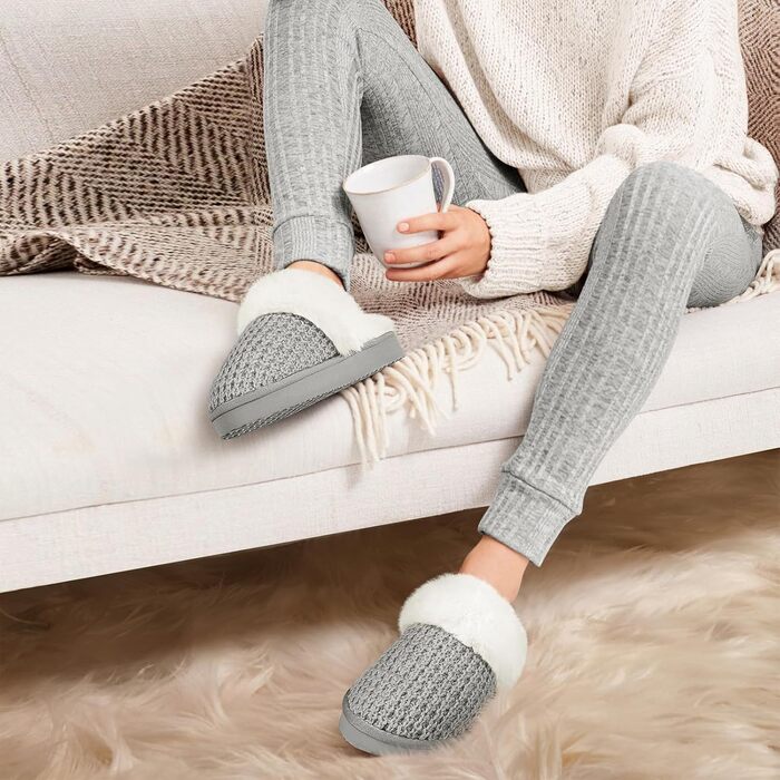 Тапочки жіночі зимові теплі PIZZ ANNU з плюшем, антиковзаюча підошва, платформа, з Memory Foam, для дому/на вулицю (42/43 EU, сірі)