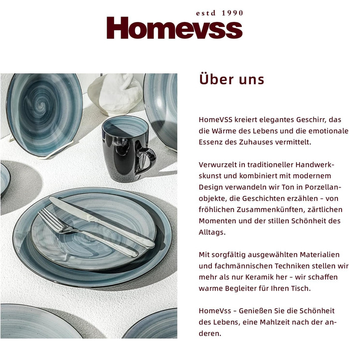 Набір посуду HomeVss Sonoma 16 предметів, кераміка, чорний з блакитними вкрапленнями - для сервірування