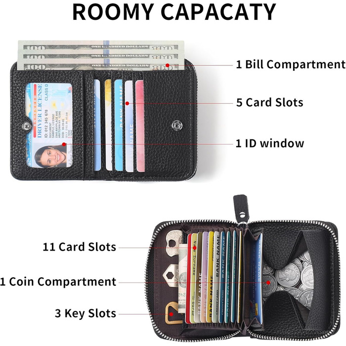 SENDEFN Wallet for Women, Leather Wallet for Women with Many Compartments, Small Women's Cardholder Wallet, RFID Protection Card Holder with Zipper and Many Compartments, Wallet