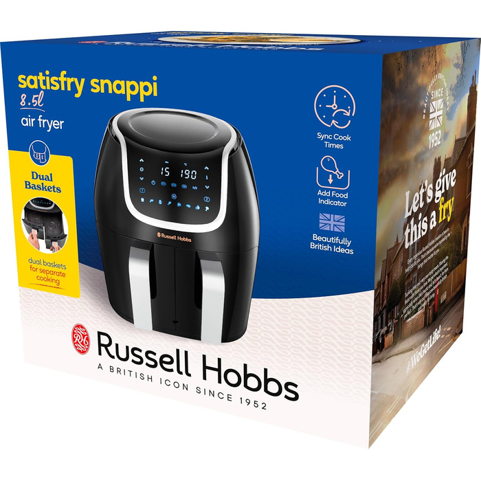 Фритюрниця електрична Russell Hobbs подвійна 8.5л з технологією Rapid Air Fryer, 8 програм, сенсорний екран, кошики 4.25л, посудомийна безпека 27290-56S