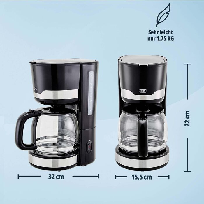 Набір для сніданку KHG: чайник, тостер, кавоварка (3 шт.) | 2.200-850 Вт | Кухонний набір з об'ємом 1,7 л для води, 2 тости та 12 чашок кави – ЧОРНИЙ. Комплект тостера та кавоварки чорного кольору