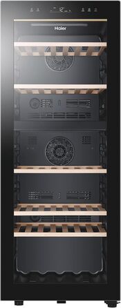 Haier 34 Bottle Wine Refrigerator - 2 Zone Wine Cooler with UV Glass Door, Wi-Fi & Touch Display, Vibration-Free Storage