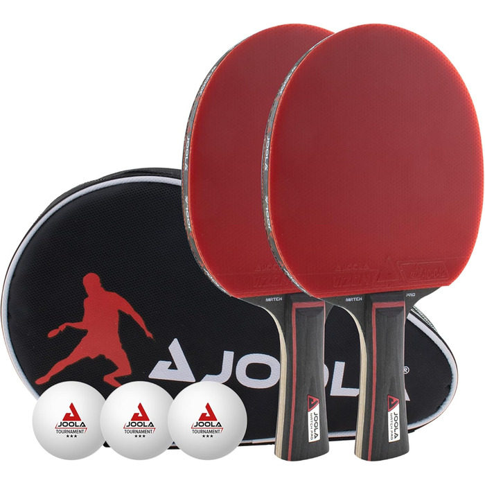 JOOLA Table Tennis Set Duo PRO: 2 Paddles, 3 Balls, Case - Red/Black, 6-Piece Set