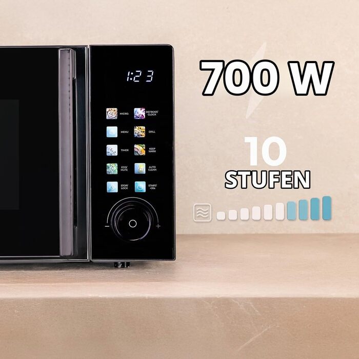 Мікрохвильова піч з грилем Cecotec Proclean 6130, чорна, 20 л