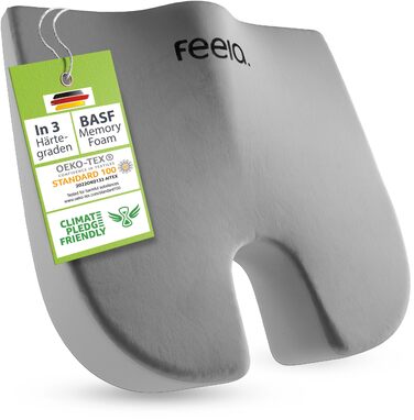 Подушка клиноподібна ортопедична Feela® з ефектом пам'яті для корекції постави та підтримки при ішіасі (Medium, 60-80 кг, Срібляста)