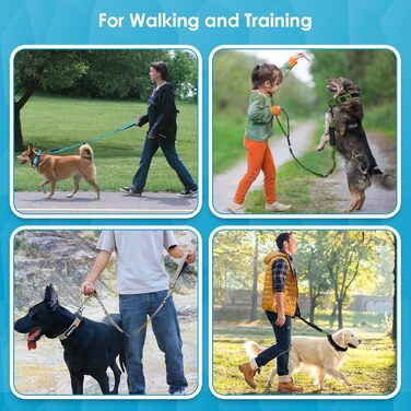 Тактична повідок для собак AUBELL, міцна, світловідбиваюча, без натягу, з амортизатором, для середніх та великих собак, з м'якою ручкою, страхувальний ремінь для авто, поворот на 360°, зелений (M-L, синій)