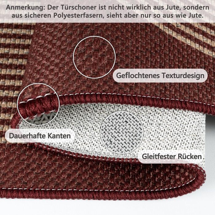 Килимок для підлоги/коридору 80x200 см з джуту, кухонний килимок, миючий, неслизький, для кухні, спальні, балкону (червоний)