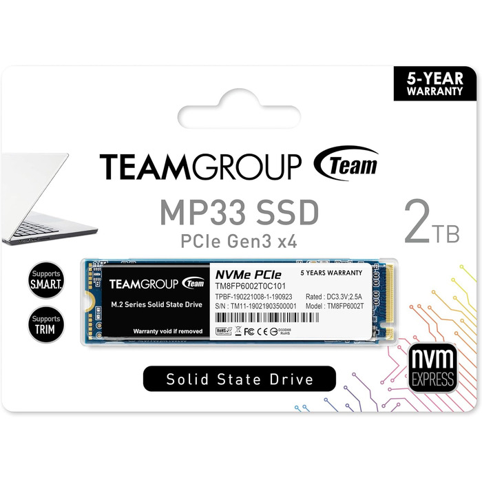 TEAMGROUP MP33 2TB NVMe SSD M.2 PCIe Gen3 X4 - 1800/1500 MB/s