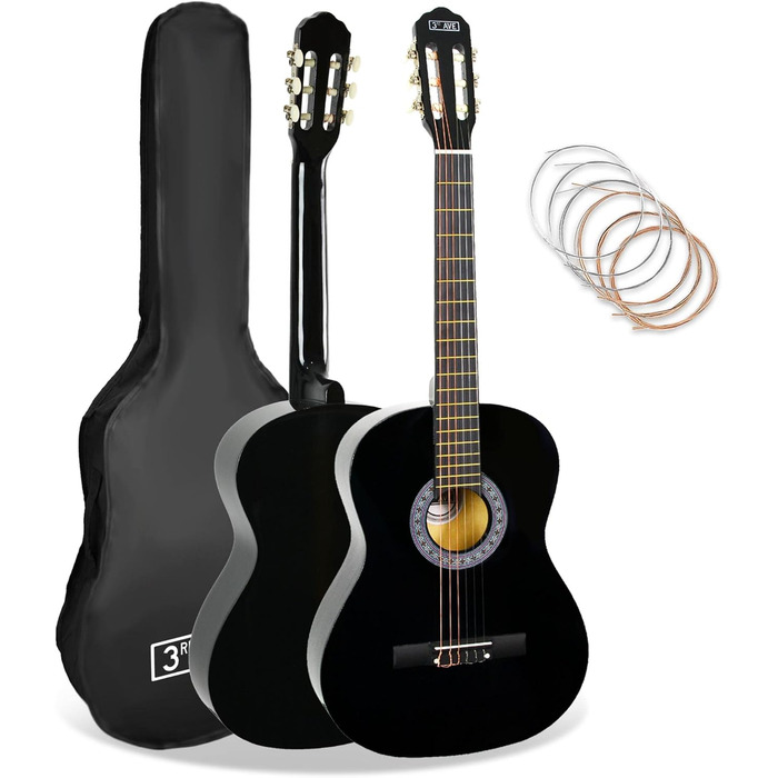 Класична гітара 3rd Avenue 4/4 з нейлоновими струнами, повний розмір, стартовий набір – синій (чорний)