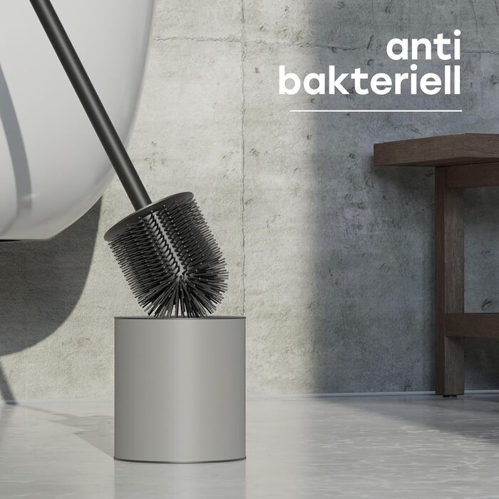 Тойлетний щітка SAVEGA з силікону та нержавіючої сталі - антибактеріальна, з тримачем, сірий колір