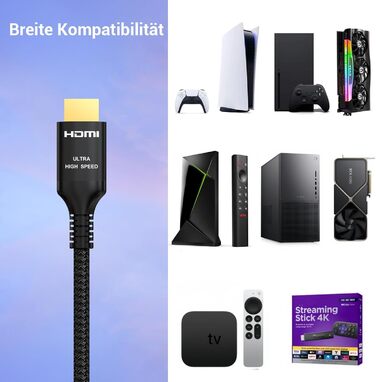 HDMI 2.1 кабель Etseinri 2 метри, 48Gbps, 4K 240Hz, 8K, eARC, HDCP2.3, HDR, Dolby Atmos, Vision для моніторів, телевізорів, проекторів, чорний
