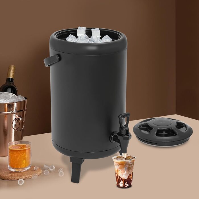 Stainless Steel Drink Dispenser, 10L Beverage Container with Spout, Cold and Hot Drink Dispenser for Parties and Camping (Black)