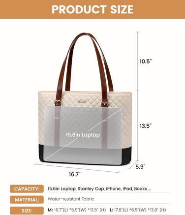 Сумка для ноутбука LOVEVOOK 15.6 дюймів, жіноча, універсальна: сумка-шоппер, ділова, для навчання, водонепроникна, чорна, біла, коричнева