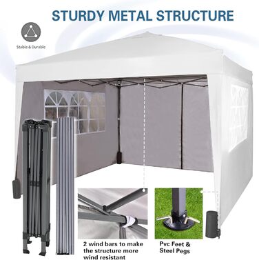 Pavilion with silver protective coating, waterproof, 3 x 3 m, White