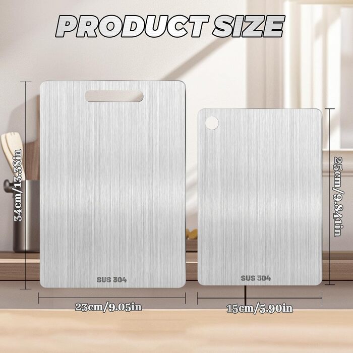 Набір з 2 титанових дощок для нарізання, нержавіюча сталь, двосторонні, харчова якість, для м'яса, овочів, фруктів
