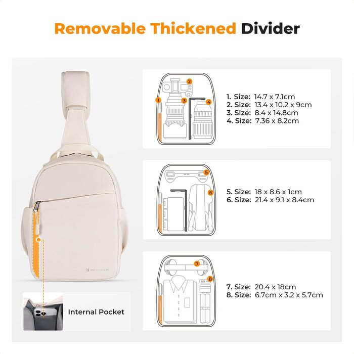 Сумка для камери K&F CONCEPT: зручна та водонепроникна сумка-рюкзак для DSLR/SLR камер, 5 літрів, білий колір