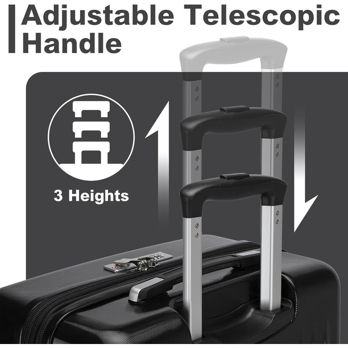 Набір валіз KONO 3 шт. з жорстким корпусом: 55 см, 65 см, 75 см. Розширювані, легкі, з TSA-замком та 4 колесами. Підходить для ручної поклажі.