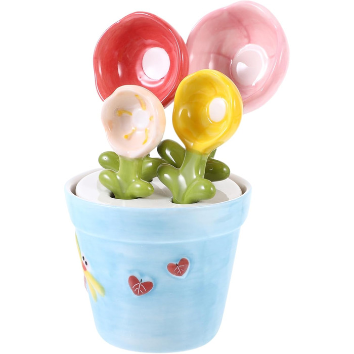 Garneck 2 Sets Back Spoon Measuring Spoon Measuring Figure Measuring Spoon Porcelain Salt Spoon Coffee Measuring Spoon Kitchen Helper Cactus Measuring Cup Ceramic