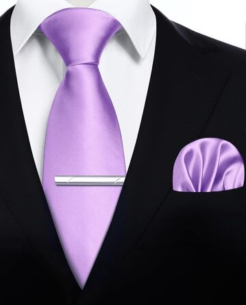 HISDERN Комплект краваток для чоловіків: краватка, нагрудна хустинка та краватки-затискач. Класичний однотонний дизайн, фіолетовий колір. Ідеально для святкових заходів, весілля та вечірок.
