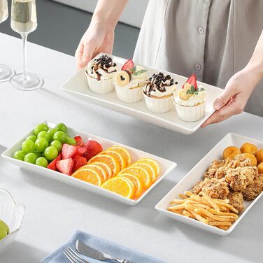 MALACASA 3-Tier Porcelain Serving Platter with Folding Sturdy Stand, for Party Entertaining Food Display, Fruit Dessert, Cupcakes, White, 30.5x15.3cm