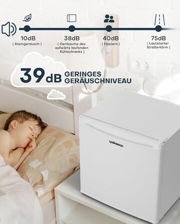 Upstreman 46L Mini Fridge with Freezer, Adjustable Thermostat, Energy Efficient, Quiet, Compact Refrigerator for Dorm, Office, Bedroom - White