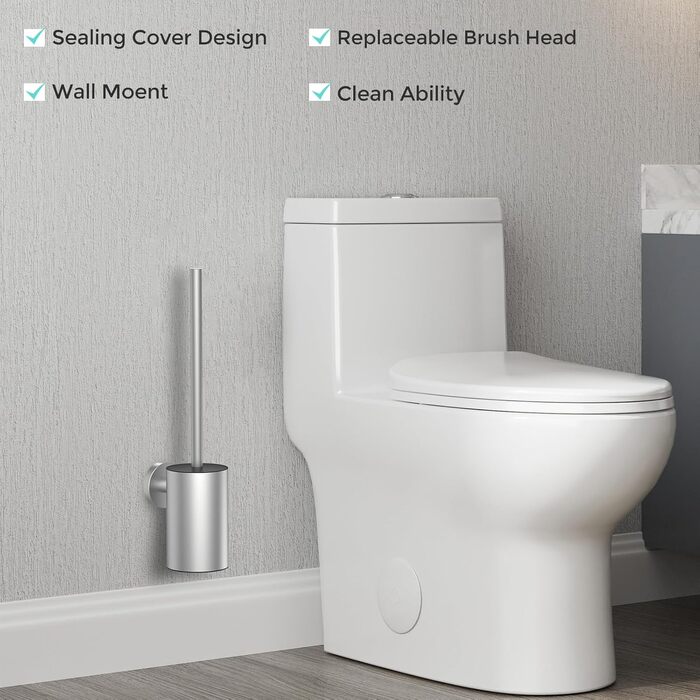 Набір для чищення унітазу WAVEWO з кріпленням на стіну, силіконова щітка та тримач, квадратна щітка з нержавіючої сталі 304, 2 насадки (кругла срібляста)