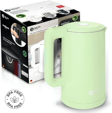 Balter Stainless Steel Kettle WK-4, 1.7 Liter, Electric Kettle, Double-Walled Design, BPA Free, LED, Compact Tea Kettle, Quiet (Black) (Mint)