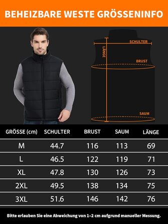 Гріюча жилетка для чоловіків та жінок з Powerbank 18400mAh, 10 зон нагріву, для кемпінгу, мотоциклів, катання на лижах, чорна, розмір L