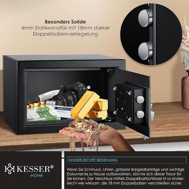 Сейф KESSER для меблів з двобортним замком, чорний, 30x20x20 см, з 2 ключами та кріпленням