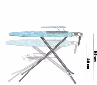 KADAX Ironing Board with Built-in Extension Cord, Folding Ironing Table with Cable Holder, Steam Ironing Table with Extendable Clothes Rack (Mint)