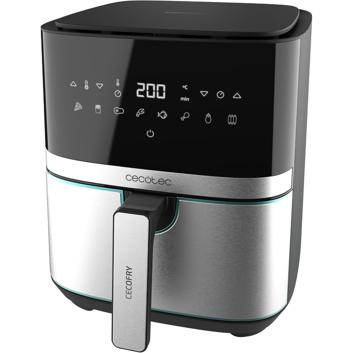 Аерофритюрниця Cecotec Cecofry Full Inox 5500 Pro, 5.5 л, 1700 Вт, цифрова безмасляна фритюрниця з корпусом із нержавіючої сталі та 8 режимами приготування