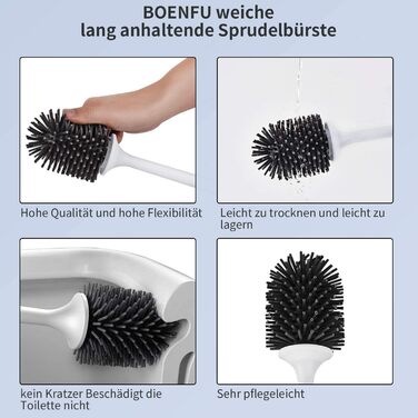 Силіконова щітка для унітазу BOENFU з швидким висиханням, без свердління, настінний кріплення та підставка для ванної кімнати, біла
