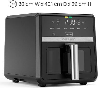 Фритюрниця електрична Chefman TurboFry 8.5л 6-в-1 з оглядовим вікном, чорна - аерофритюрниця, духовка, гриль