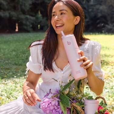 Пляшка для води BOTTLE BOTTLE 750 мл з соломинкою, кришкою та ручкою - не протікає, BPA-free, подвійні стінки, рожева. Ідеальна для спорту, подорожей та фітнесу.