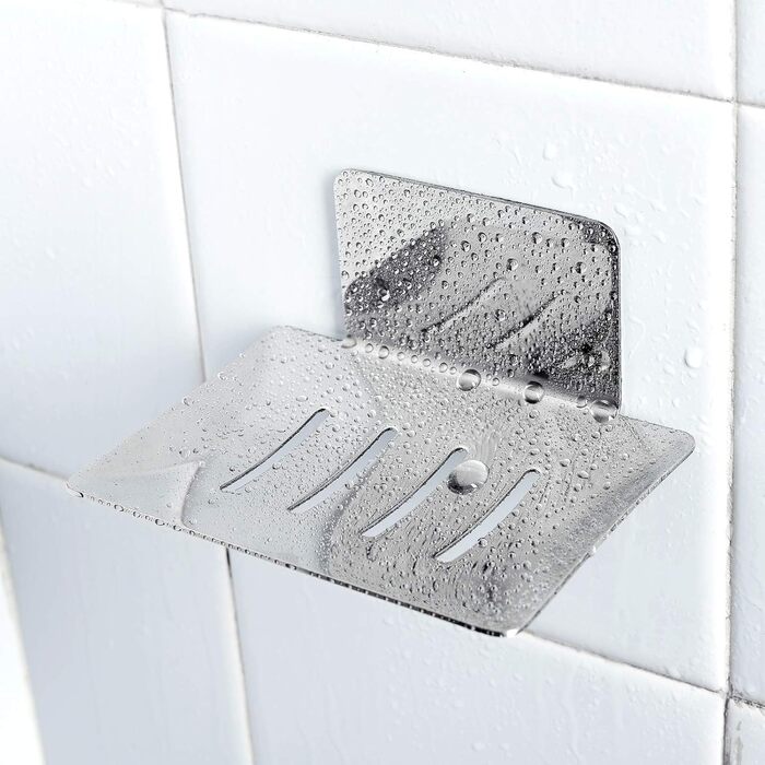 Тримач для мила без свердління, нержавіюча сталь, самоклеючий, корзина для мила, мильниця настінна для губок, щіток, мила, мильниця на стіну з 3M клейкою подушечкою для ванної кімнати, кухні, балкону, сріблястого кольору