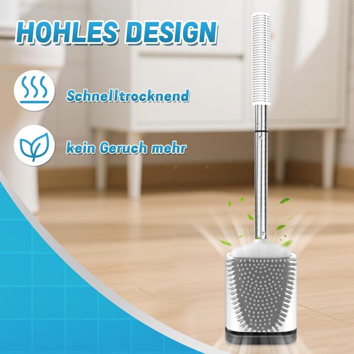 Набір для туалету: щітка для унітазу з тримачем, нержавіюча сталь та силікон, настінний кріплення, чорний колір (Weiß B)