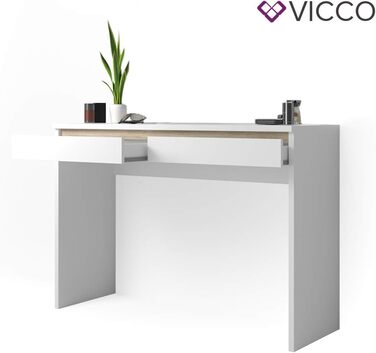 Туалетний столик Vicco Emma, білий/сонома, 120 см, без дзеркала, косметичний стіл для макіяжу