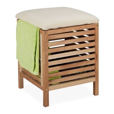 Relaxdays Laundry Basket with Seat, Walnut Wood