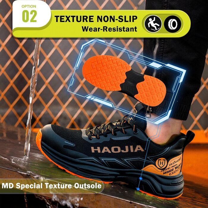 Черевики робочі чоловічі/жіночі, легкі, з металевим підноском, антиковзаючі, дихаючі, для будівництва, майстерні, складу, саду (42 EU, Помаранчевий)